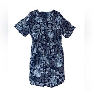 Gudrun Sjoden Black/Beige Scandinavian-inspired Pattern Drawstring Shirt Dress